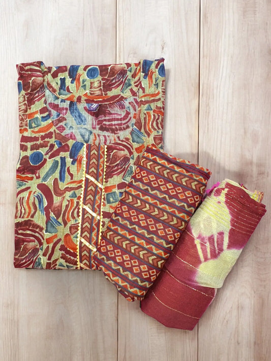Jiarah Straight Abstract Foil Print Kurta Palazzo With Dupatta Set Jiarah