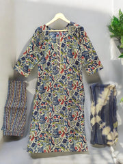 Jiarah Straight Abstract Foil Print Kurta Palazzo With Dupatta Set Jiarah