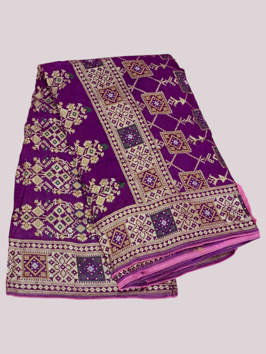 Jiarah Bandhej Patola Minakari Work Silk Saree