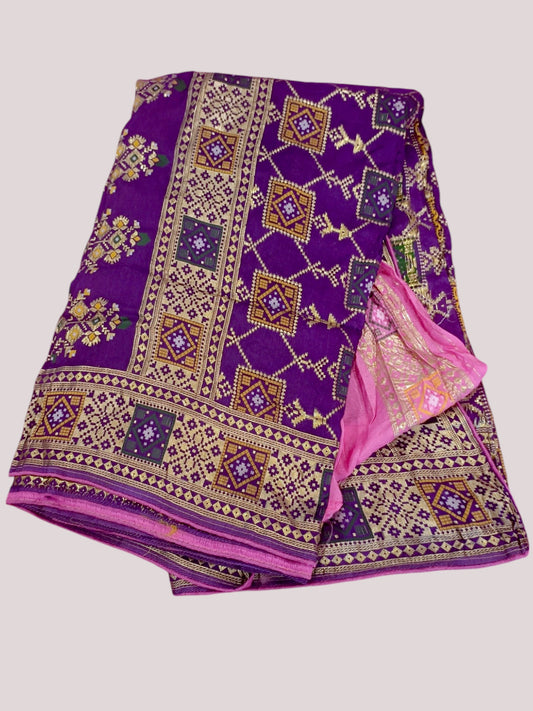 Jiarah Bandhej Patola Minakari Work Silk Saree