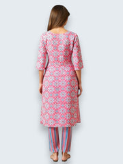 Jiarah Cotton Mirror Work Straight Kurta Palazzo Set