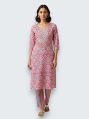 Jiarah Cotton Mirror Work Straight Kurta Palazzo Set