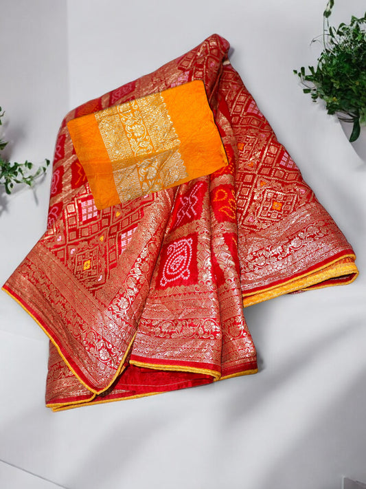 Jiarah Patola Bandhani Khadi Silk Saree