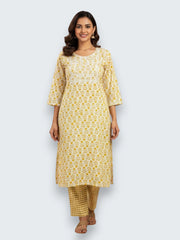 Jiarah Cotton Mirror Work Straight Kurta Palazzo Set