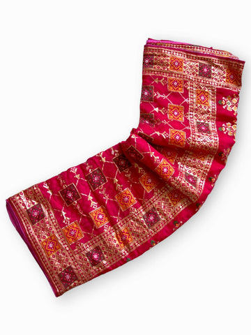 Jiarah Bandhej Patola Minakari Work Silk Saree