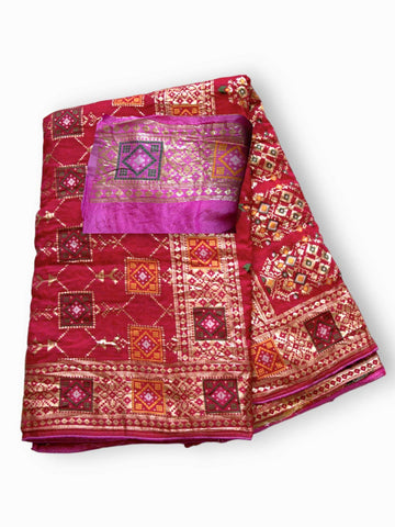 Jiarah Bandhej Patola Minakari Work Silk Saree
