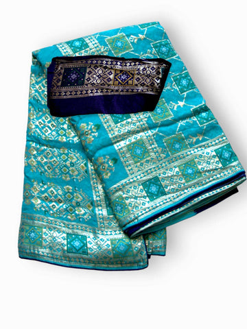 Jiarah Bandhej Patola Minakari Work Silk Saree