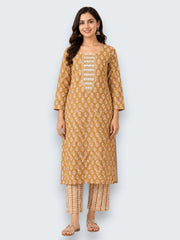 Jiarah Cotton Mirror Work Straight Kurta Palazzo Set