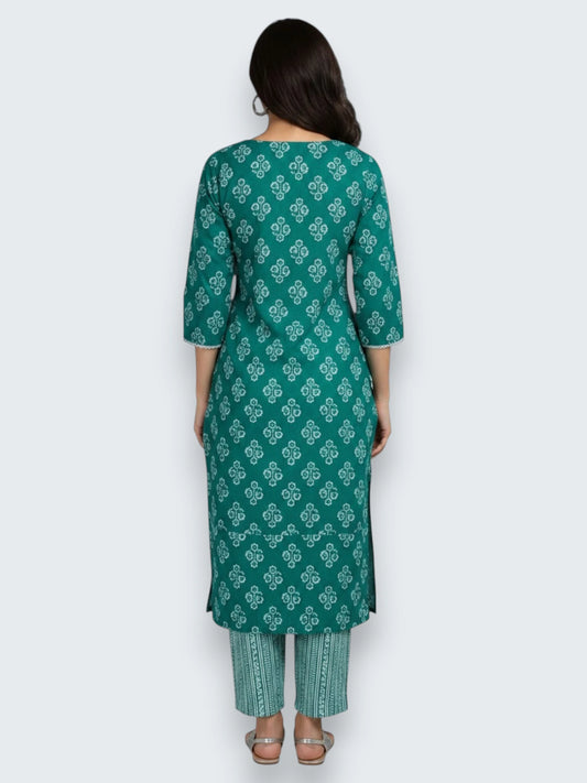 Jiarah Mirror Work Cotton A-line Kurta Palazzo Set