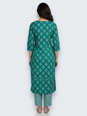 Jiarah Mirror Work Cotton A-line Kurta Palazzo Set