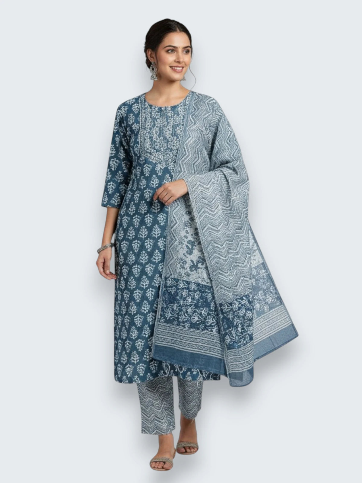 Jiarah Sequins Work Abstract Straight Kurta Pant Set with Dupatta
