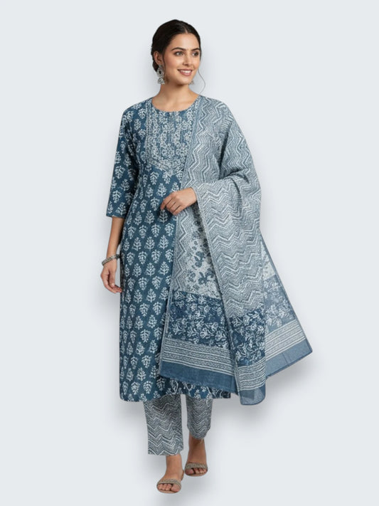Jiarah Sequins Work Abstract Straight Kurta Pant Set with Dupatta