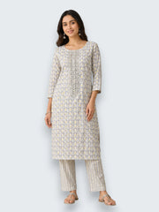 Jiarah Cotton Mirror Work Straight Kurta Palazzo Set