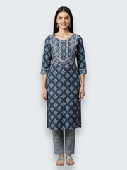 Jiarah Mirror Work Cotton A-line Kurta Palazzo Set