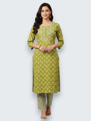 Jiarah Mirror Work Cotton A-line Kurta Palazzo Set