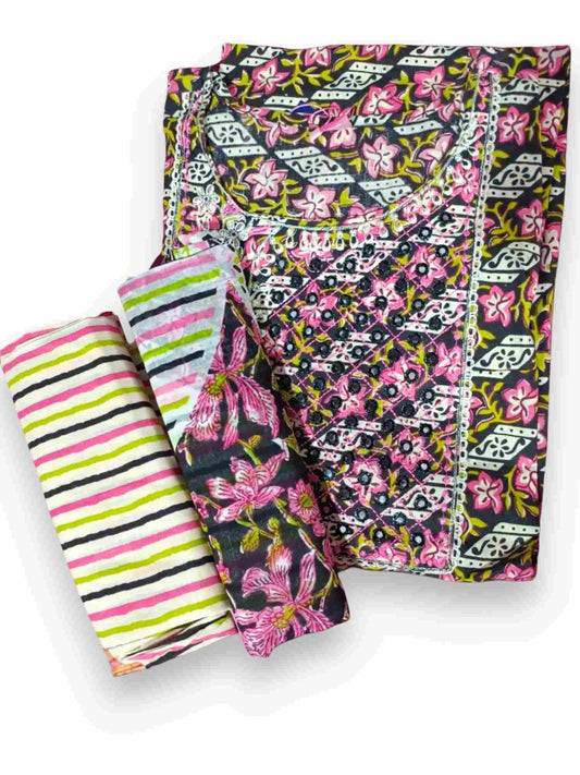 Jiarah Abstract  Print Straight Kurta Palazzo Set with Dupatta