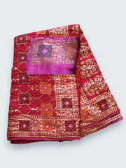 Jiarah Bandhej Patola Minakari Work Silk Saree