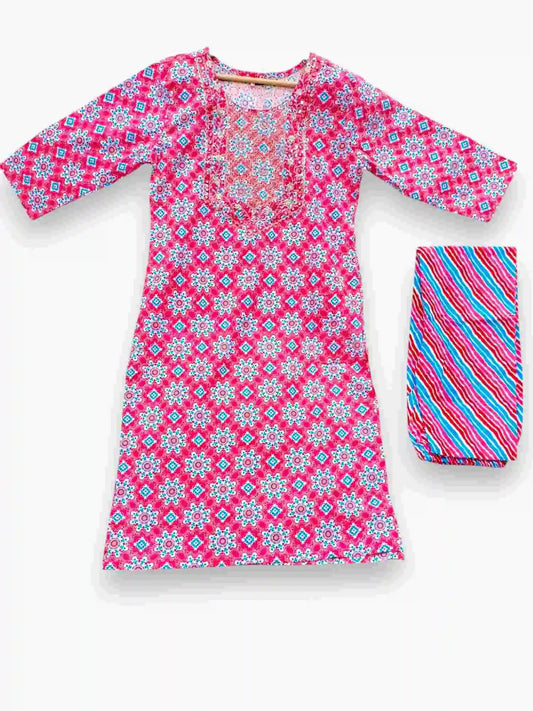 Jiarah Cotton Sequins Work Straight Kurta Palazzo Set