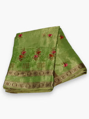 Jiarah Embroidery Work Golden Boarder Saree
