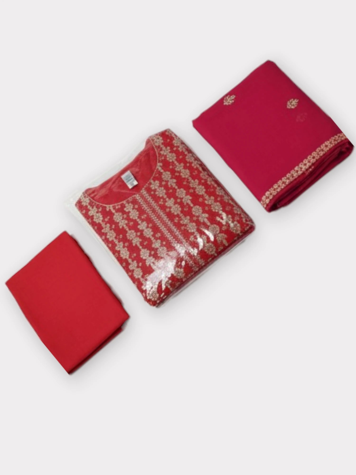 Jiarah Flared Gold Embroidery Thread Work Rayon Kurta Pant Set with Dupatta