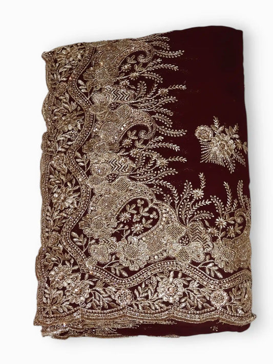 Jiarah Floral Embroidery Thread Work Georgette Bridal Saree