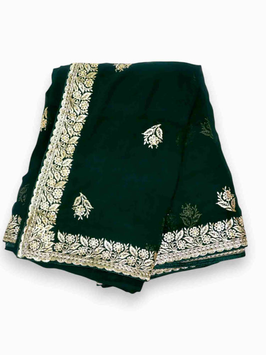 Jiarah Floral Embroidery Thread Work Georgette Saree