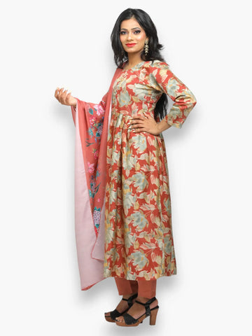 Jiarah Floral Foil Print Anarkali Kurta Set with Dupatta
