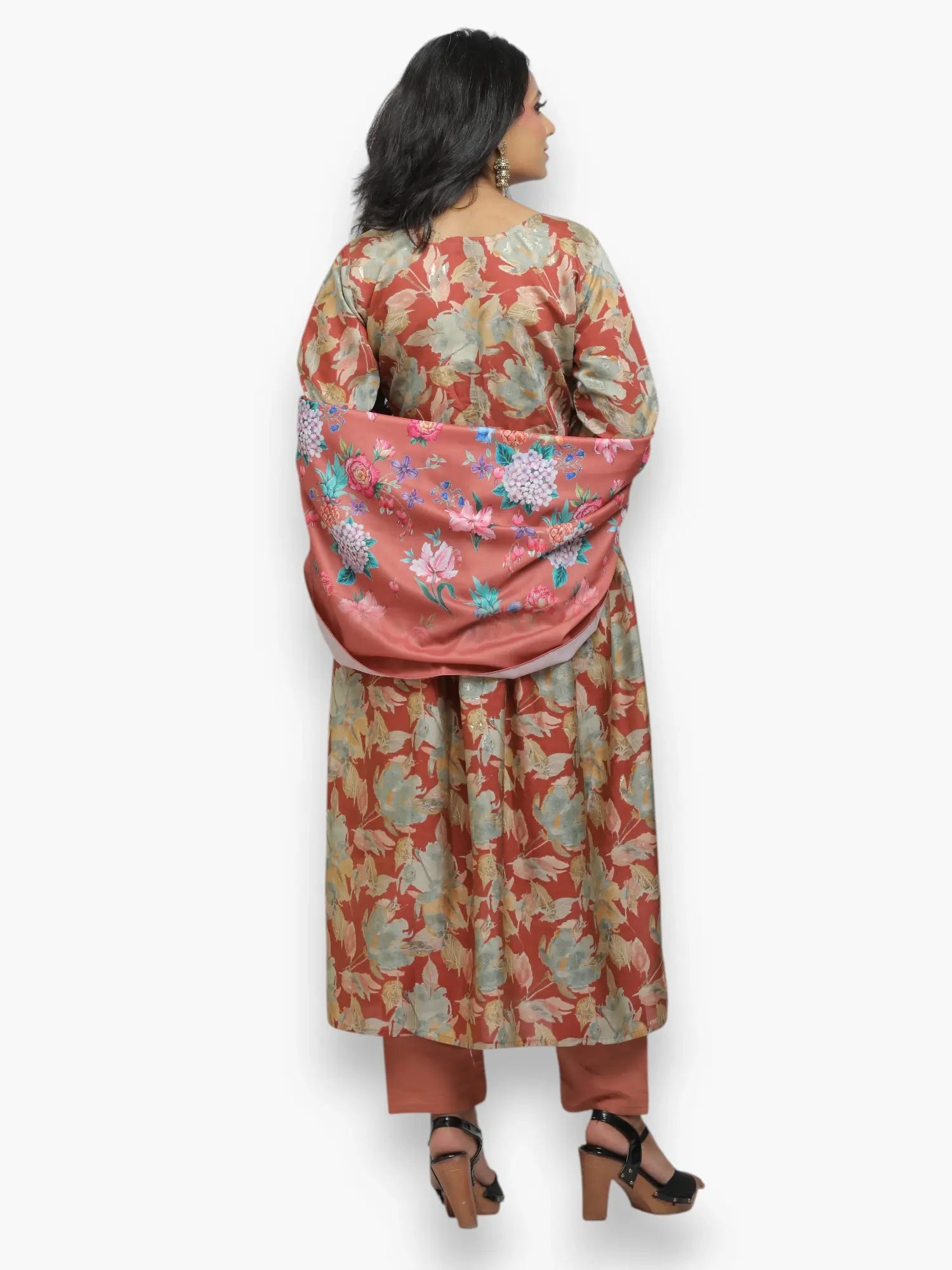 Jiarah Floral Foil Print Anarkali Kurta Set with Dupatta