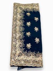 Jiarah Floral Heavy Embroidery Thread Work Georgette Bridal Saree Blue