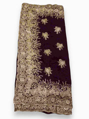 Jiarah Floral Heavy Embroidery Thread Work Georgette Bridal Saree Red