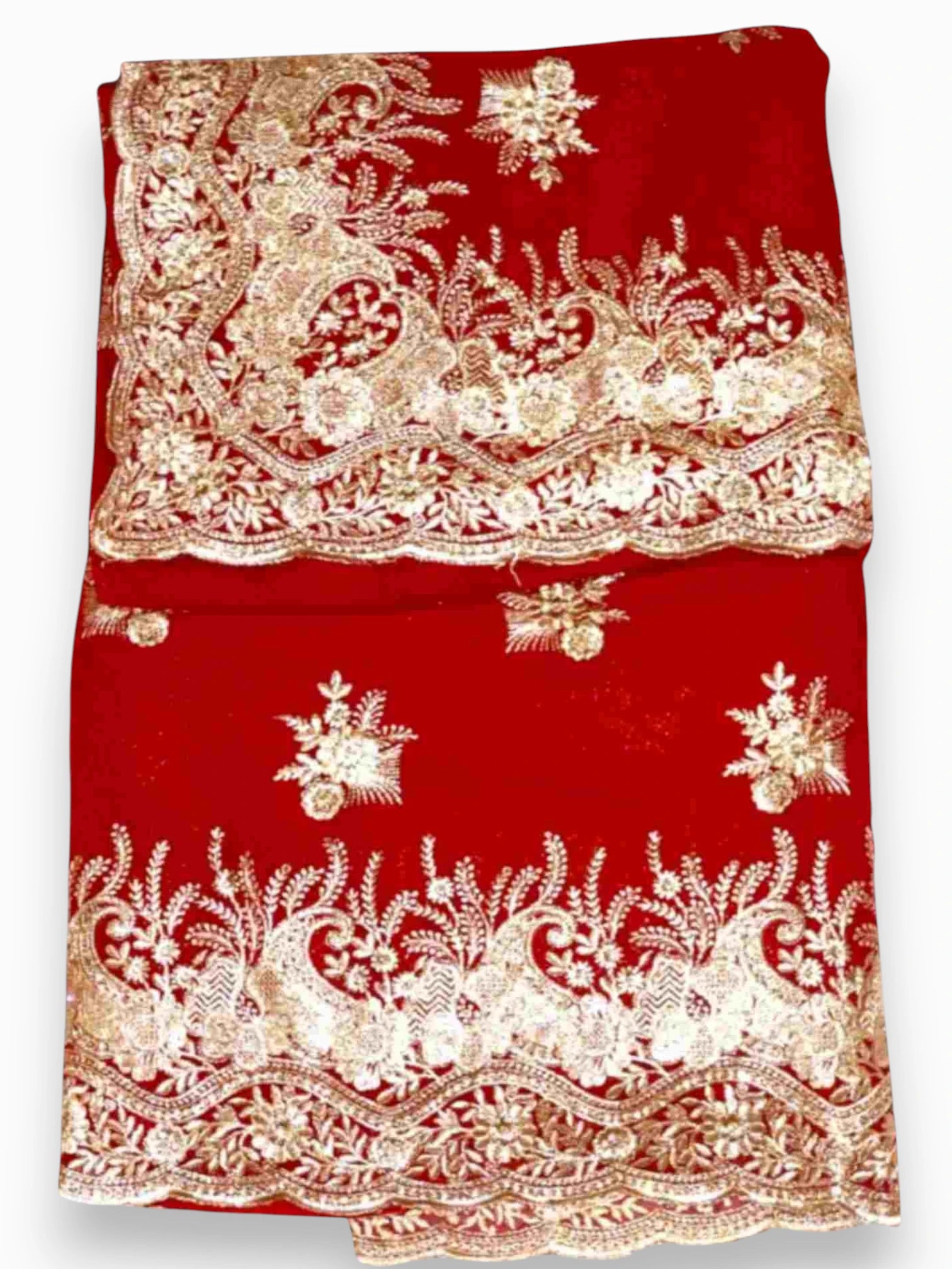 Jiarah Floral Heavy Embroidery Thread Work Georgette Red Bridal Saree