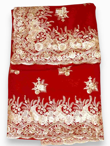 Jiarah Floral Heavy Embroidery Thread Work Georgette Red Bridal Saree