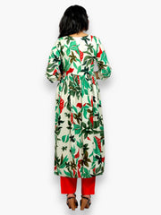Jiarah Floral Print Sequins Work Paneled Rayon Kurta Pant Set