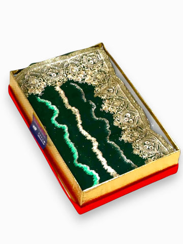Jiarah Leheriya Heavy Embroidery Thread Work Bridal Chiffon Saree Green