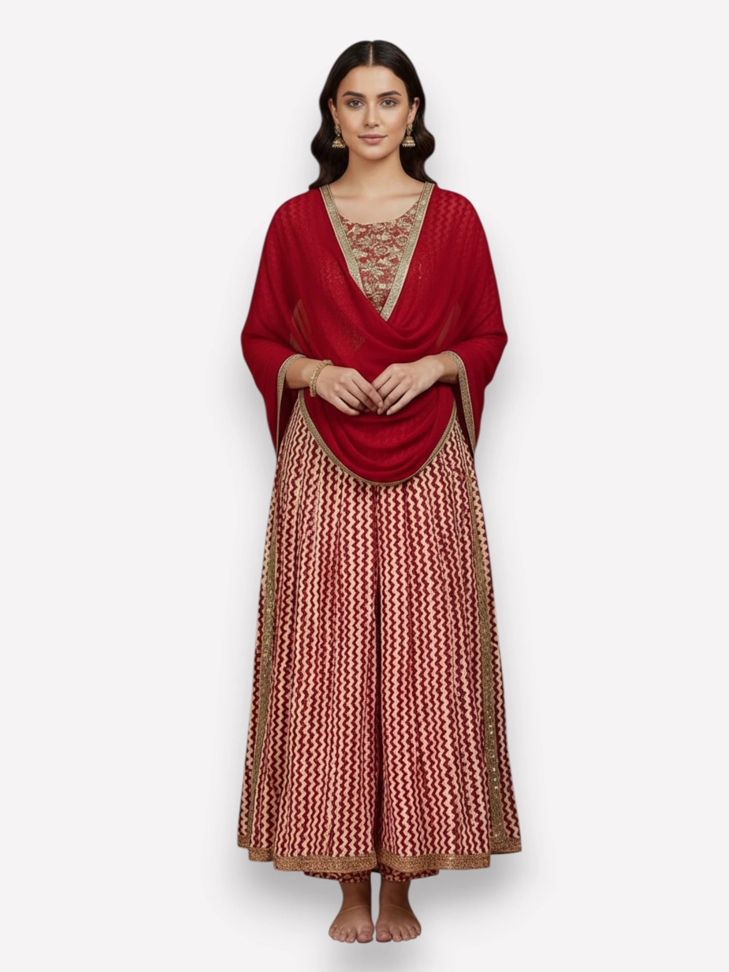 Jiarah Lehriya Print Rayon Flared Kurta Set with Dupatta Jiarah
