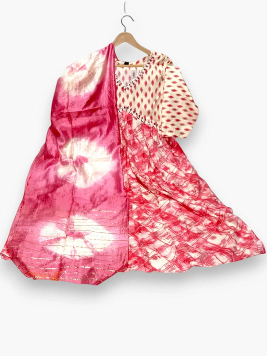 Jiarah Mirror Work Flared Side Cut Kurta Pant Set with Dupatta