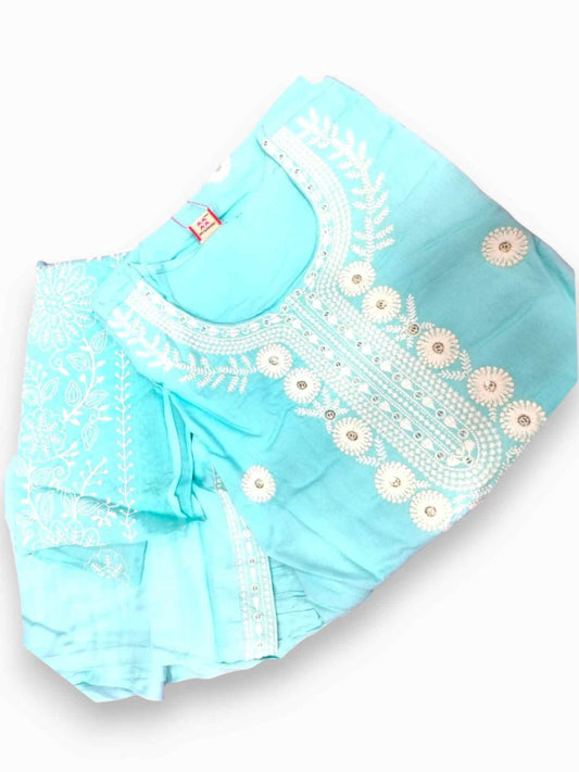 Jiarah Pastel Color Chikankari A-line Cotton Kurta Pant Set with Dupatta