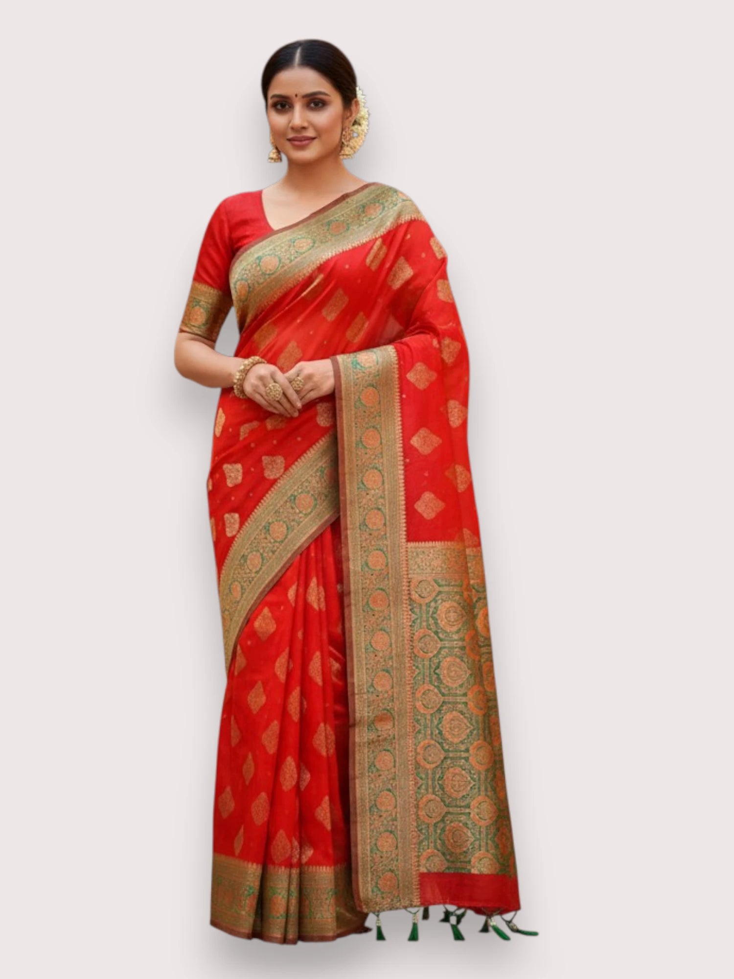 Jiarah Premium Floral Woven Banarasi Silk Saree