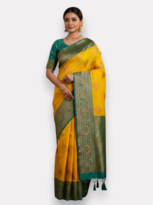 Jiarah Premium Floral Woven Banarasi Silk Saree