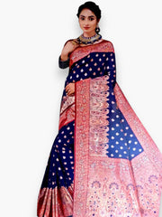 Jiarah Premium Woven Silk Saree Blue