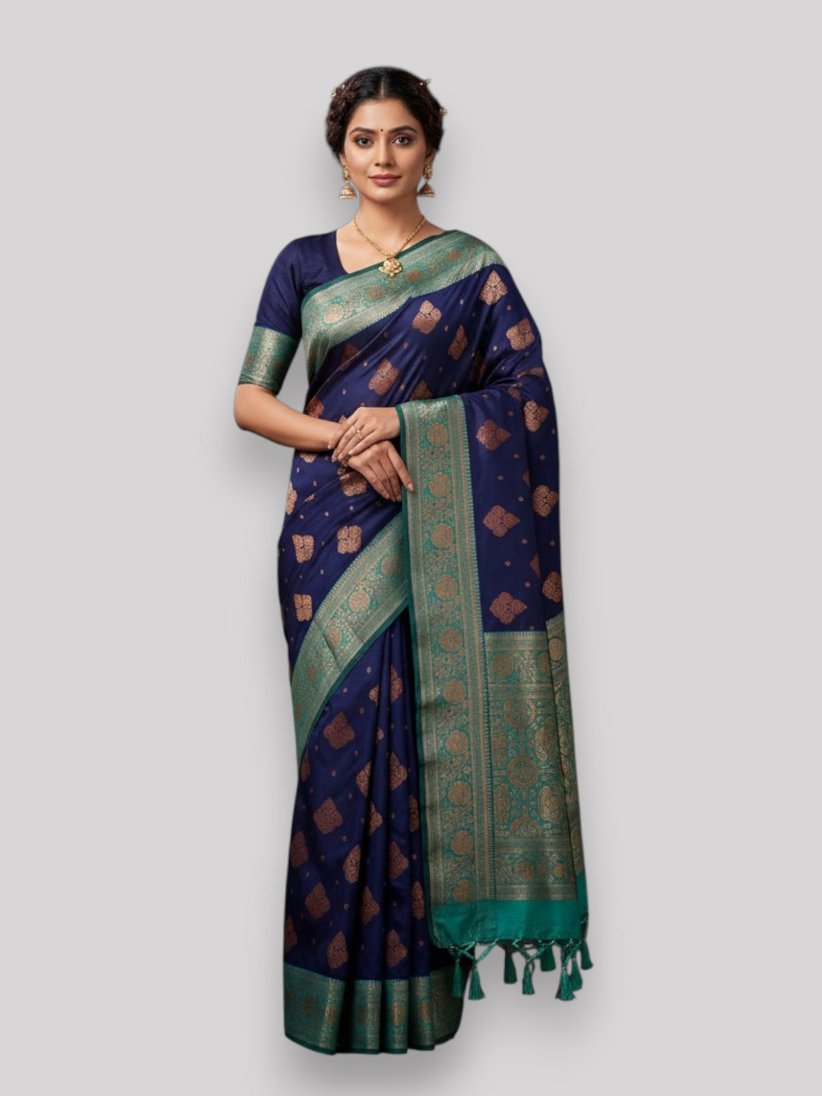 Jiarah Premium Floral Woven Banarasi Silk Saree