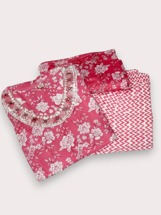 Jiarah Punjabi Style Mirror sequins Work Pure Cotton Kurta Salwar Set with Dupatta 1