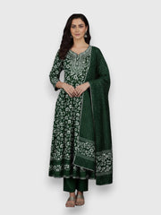 Jiarah Pure Cotton Floral Anarkali Kurta Set with Dupatta Jiarah