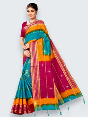 Jiarah Pure Cotton Zari Border Dual Tone Saree