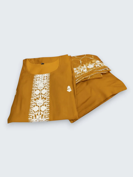 Jiarah Roman Silk Embroidery Thread Work Kurta Set with Dupatta