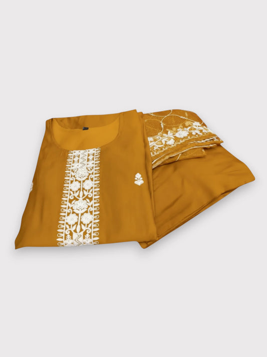 Jiarah Roman Silk Embroidery Thread Work Kurta Set with Dupatta