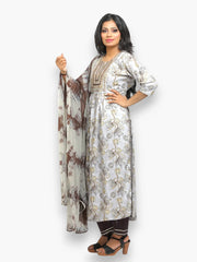 Jiarah Sequins Thread Work Rayon Flared Kurta Pant Set with Dupatta