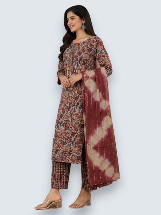 Jiarah Straight Abstract Foil Print Kurta Palazzo With Dupatta Set