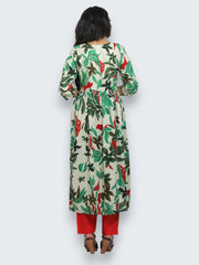Jiarah Floral Print Sequins Work Paneled Rayon Kurta Pant Set