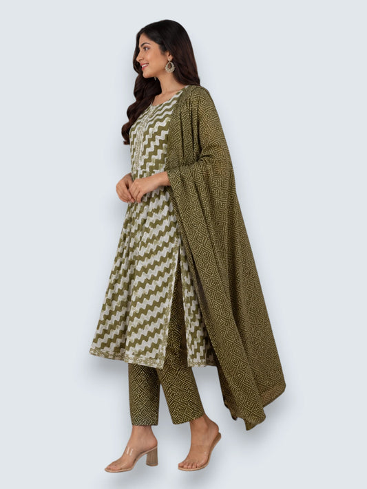 Jiarah Striped Print Rayon Kurta Set with Dupatta
